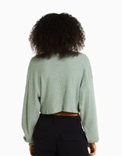 FEMME BERSHKA Maille*Top cropped manches longues col montant
