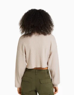 FEMME BERSHKA Maille*Top cropped manches longues col montant
