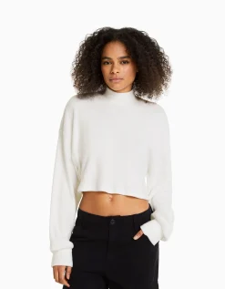 FEMME BERSHKA Maille*Top cropped manches longues col montant