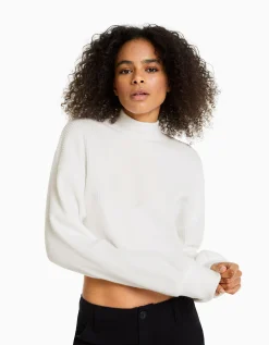 FEMME BERSHKA Maille*Top cropped manches longues col montant