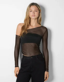 FEMME BERSHKA Tee-shirts*Top manches longues asymétriques tulle