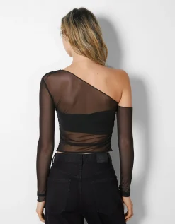 FEMME BERSHKA Tee-shirts*Top manches longues asymétriques tulle