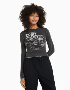FEMME BERSHKA Tee-shirts*Top manches longues bord-côte