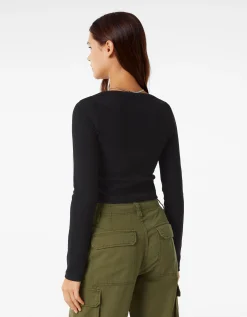 FEMME BERSHKA Tee-shirts*Top manches longues bord-côte texturé