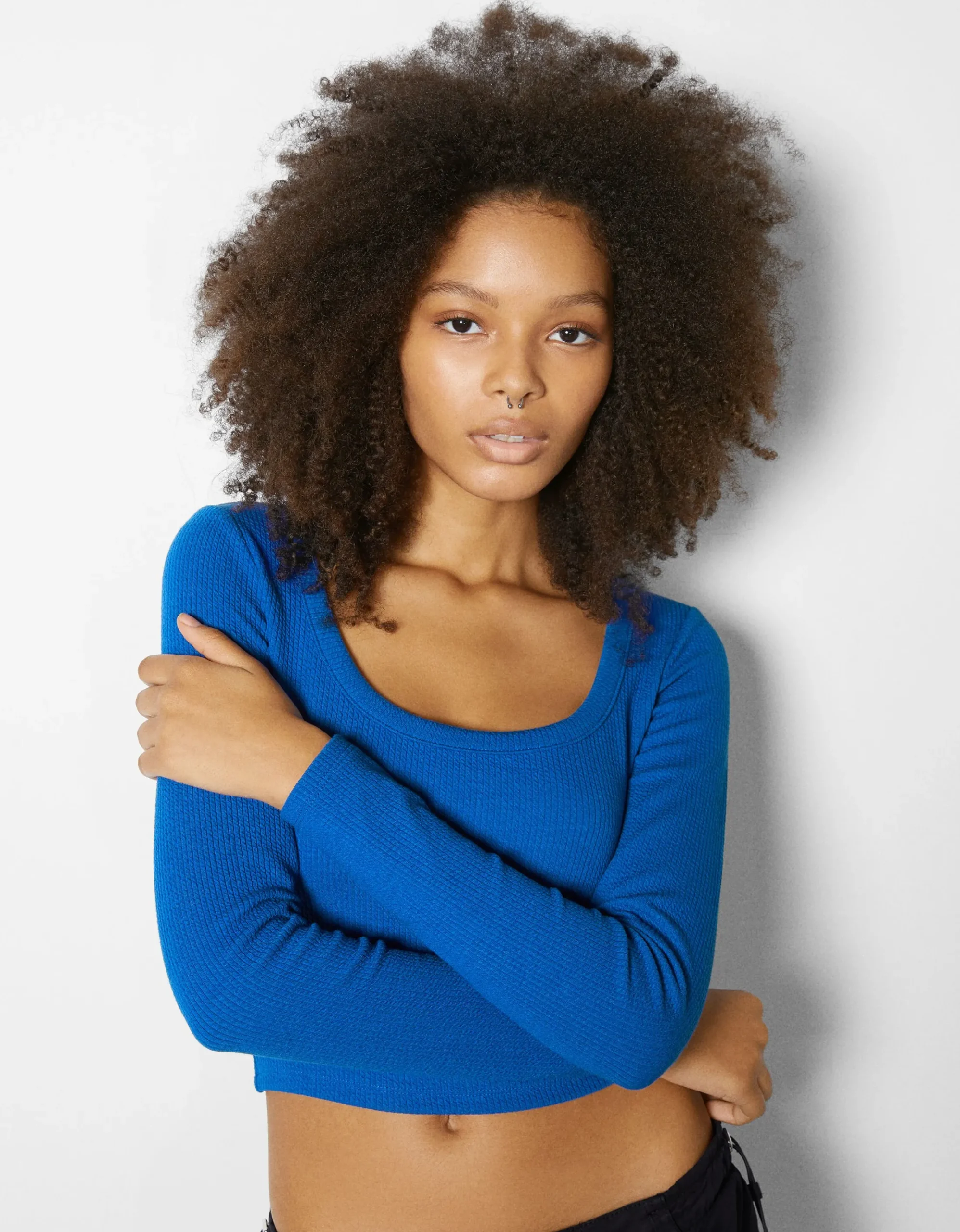 FEMME BERSHKA Tee-shirts*Top manches longues bord-côte texturé