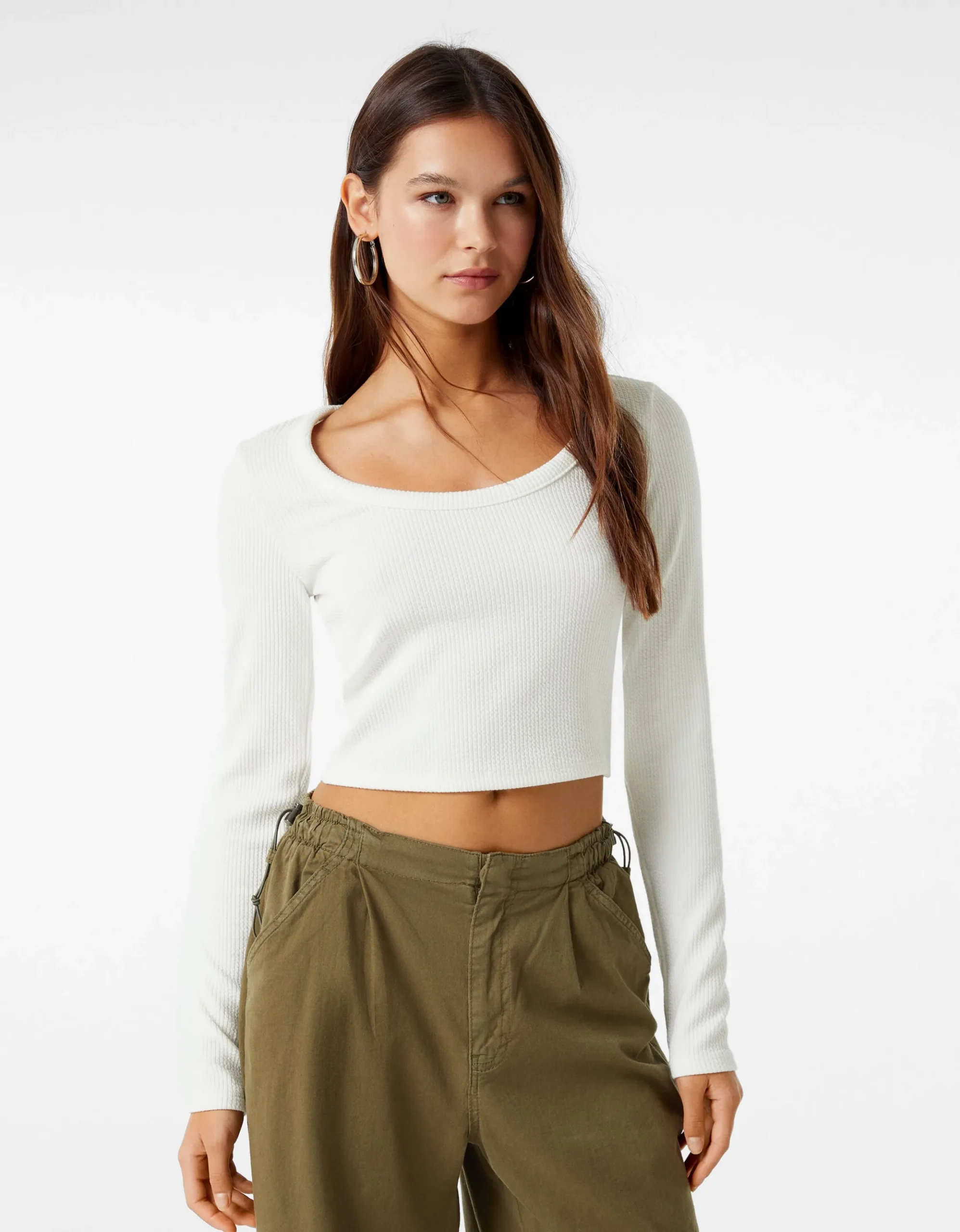 FEMME BERSHKA Tee-shirts*Top manches longues bord-côte texturé