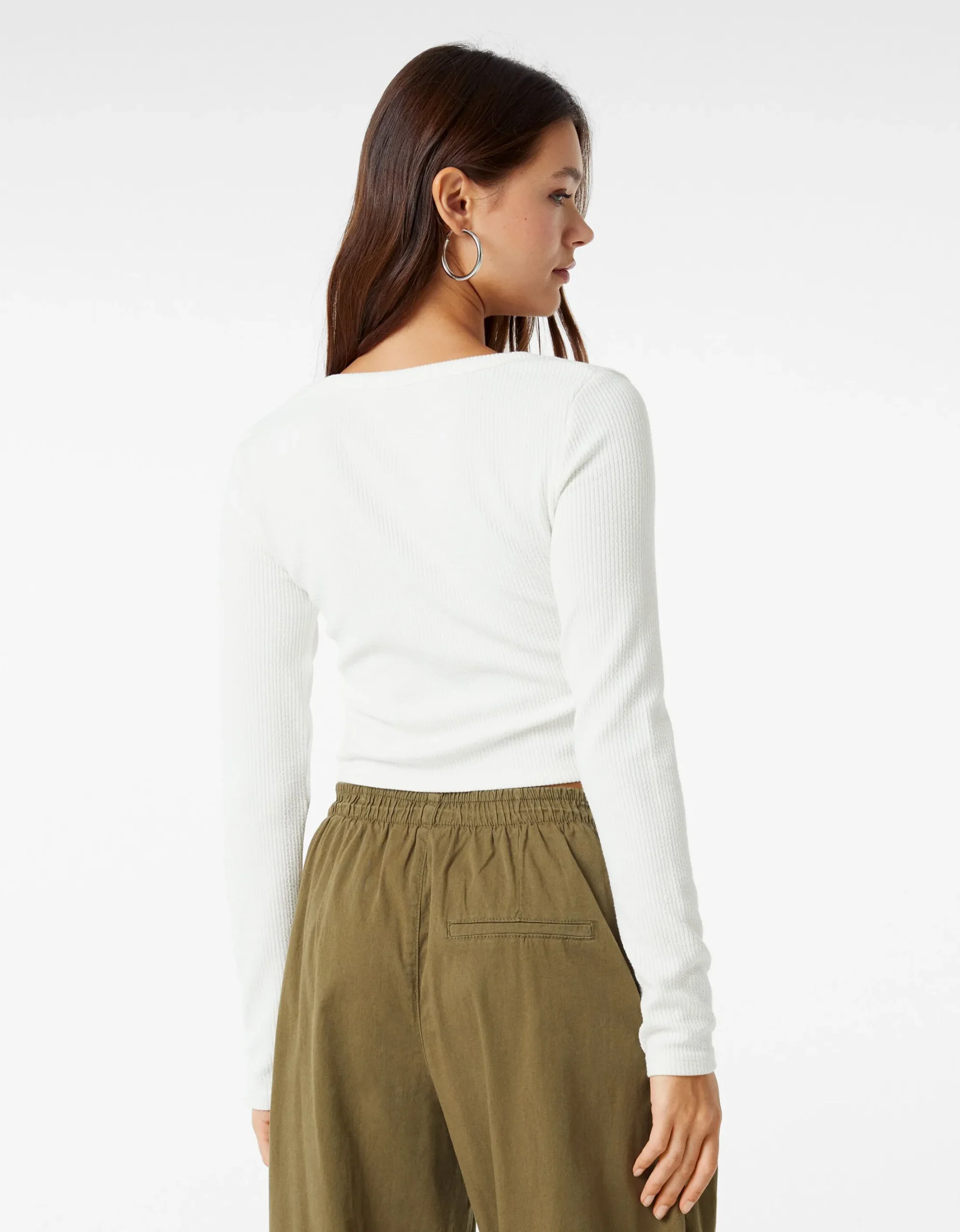 FEMME BERSHKA Tee-shirts*Top manches longues bord-côte texturé