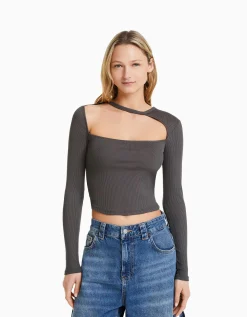 FEMME BERSHKA Tee-shirts*Top manches longues col asymétrique
