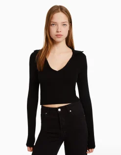 FEMME BERSHKA Tee-shirts*Top manches longues col polo boutons