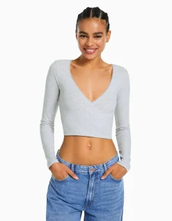 FEMME BERSHKA Tee-shirts*Top manches longues croisé
