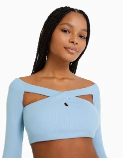 FEMME BERSHKA Vêtements*Top manches longues décolleté croisé