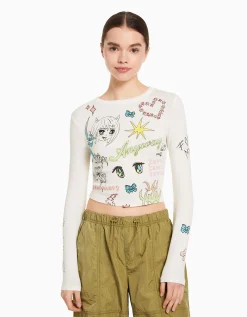 FEMME BERSHKA Tee-shirts*Top manches longues imprimé papillon