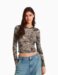 FEMME BERSHKA Tee-shirts*Top manches longues tulle raglan