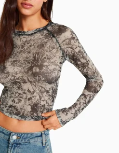 FEMME BERSHKA Tee-shirts*Top manches longues tulle raglan