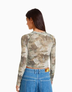 FEMME BERSHKA Tee-shirts*Top manches longues tulle raglan