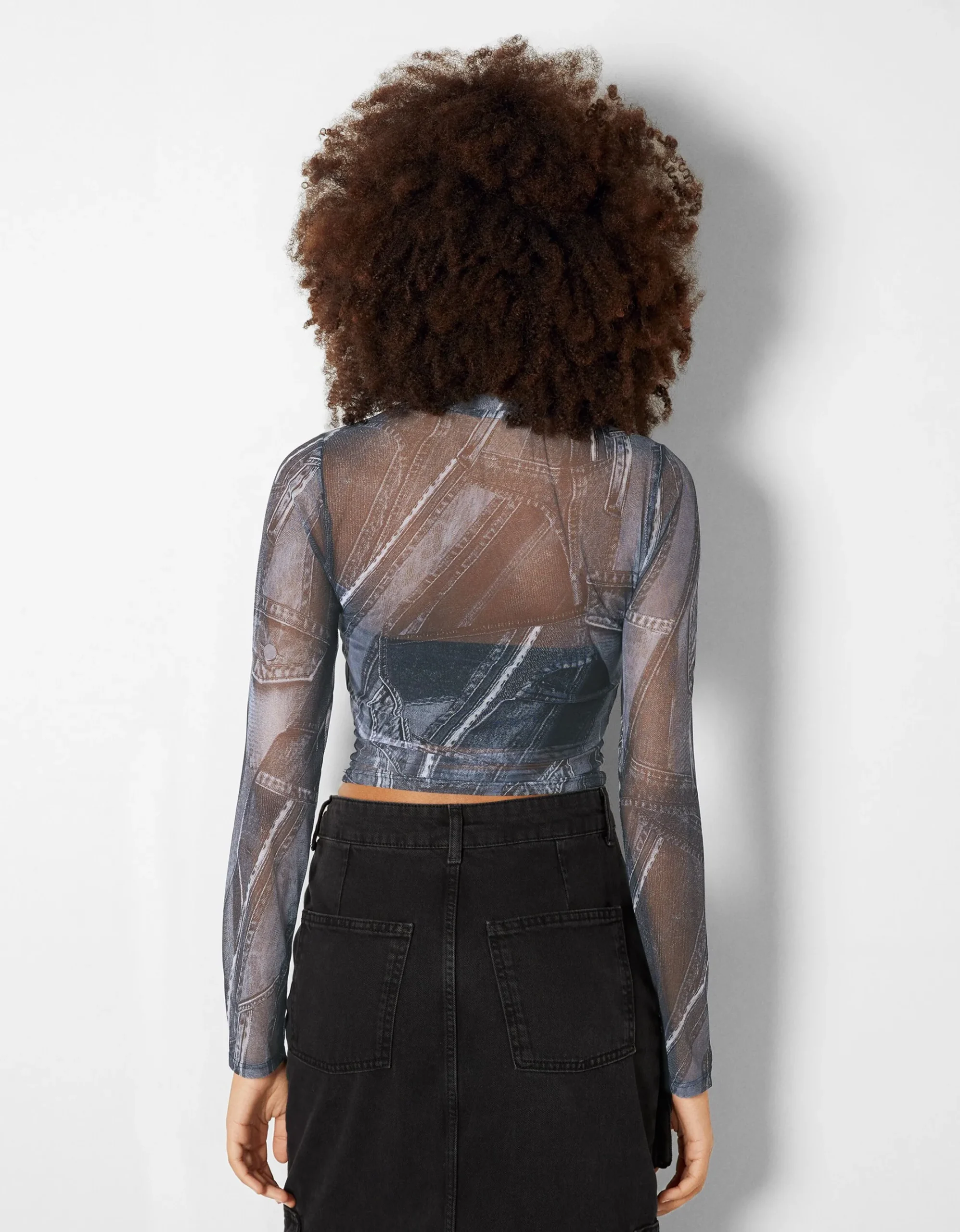 FEMME BERSHKA Tee-shirts*Top manches longues tulle effet denim