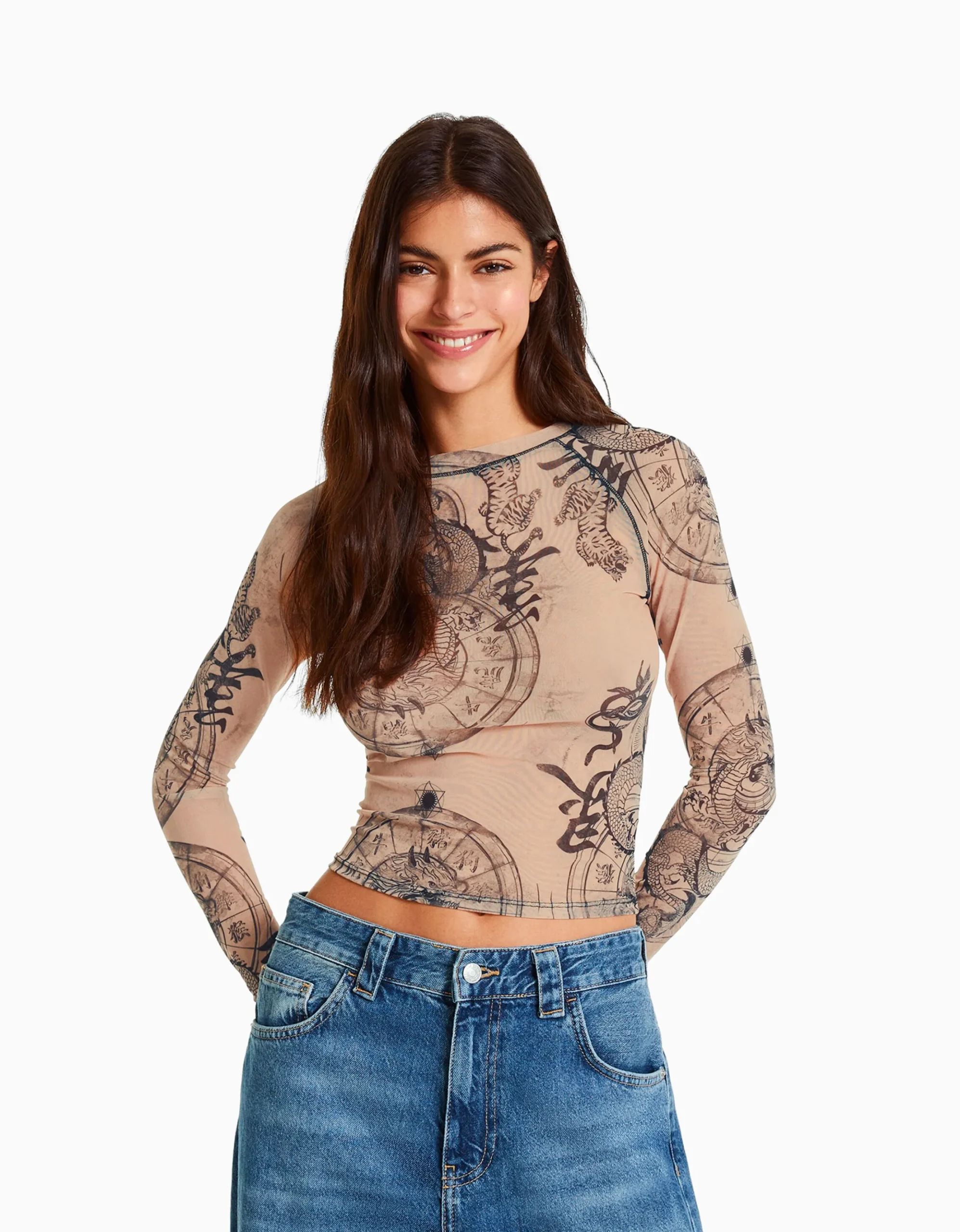 FEMME BERSHKA Tee-shirts*Top manches longues tulle raglan