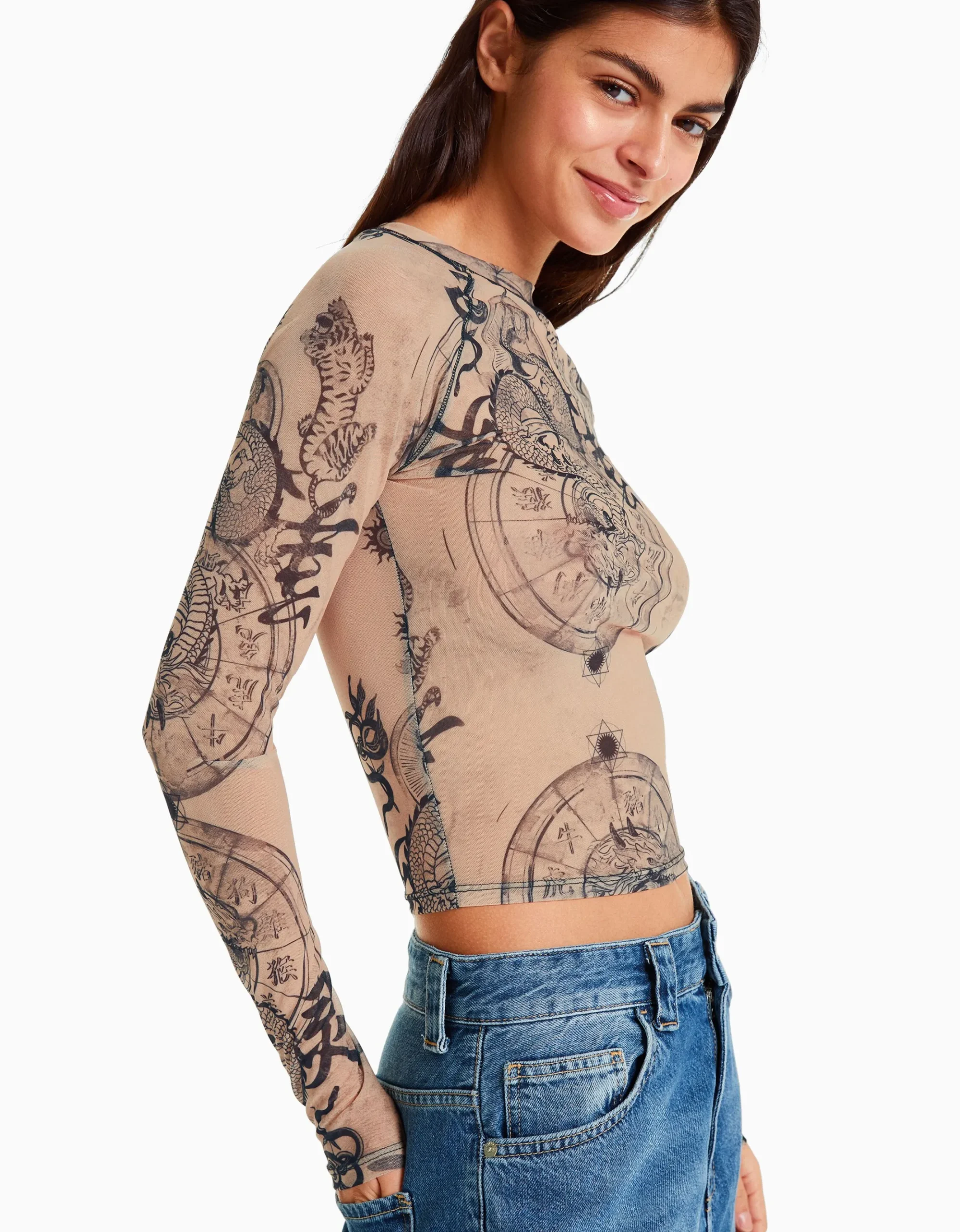 FEMME BERSHKA Tee-shirts*Top manches longues tulle raglan