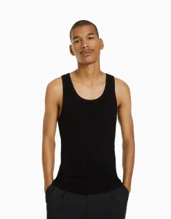HOMME BERSHKA Tee-shirts*Top sans manches maille côtelée