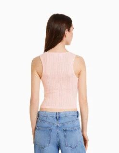FEMME BERSHKA Tee-shirts*Top sans manches maille pointelle imprimé Nirvana