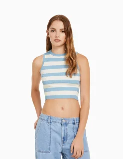 FEMME BERSHKA Tops et corsets*Top sans manches maille rayures