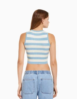 FEMME BERSHKA Tops et corsets*Top sans manches maille rayures