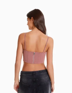 FEMME BERSHKA Vêtements*Top strass résille bretelles fines