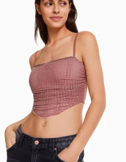 FEMME BERSHKA Vêtements*Top strass résille bretelles fines