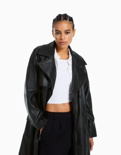 FEMME BERSHKA Similicuir*Trench similicuir