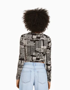 FEMME BERSHKA Tee-shirts*T-shirt à manches longues imprimé