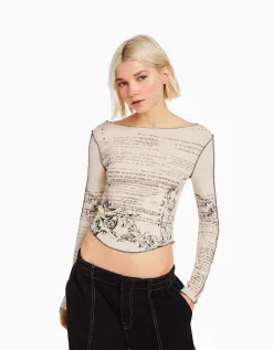 FEMME BERSHKA Tee-shirts*T-shirt à manches longues imprimé