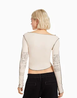 FEMME BERSHKA Tee-shirts*T-shirt à manches longues imprimé