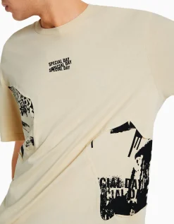 HOMME BERSHKA Vêtements*T-shirt boxy manches courtes imprimé
