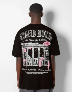 HOMME BERSHKA Tee-shirts*T-shirt boxy manches courtes imprimé