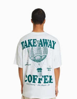 HOMME BERSHKA Join Life*T-shirt boxy manches courtes imprimé