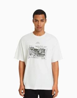 HOMME BERSHKA Tee-shirts*T-shirt boxy manches courtes imprimé