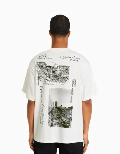 HOMME BERSHKA Tee-shirts*T-shirt boxy manches courtes imprimé