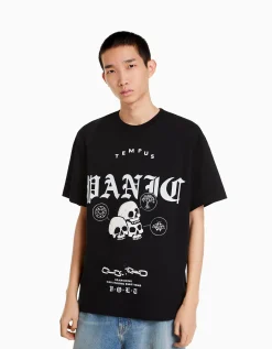 HOMME BERSHKA Tee-shirts*T-shirt boxy manches courtes imprimé