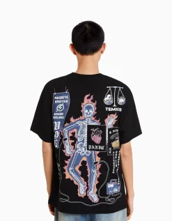 HOMME BERSHKA Tee-shirts*T-shirt boxy manches courtes imprimé
