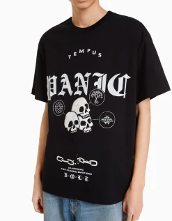 HOMME BERSHKA Tee-shirts*T-shirt boxy manches courtes imprimé