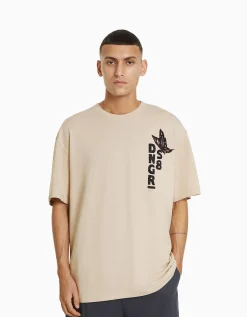 HOMME BERSHKA Tee-shirts*T-shirt boxy manches courtes imprimé