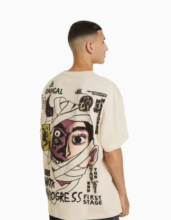 HOMME BERSHKA Tee-shirts*T-shirt boxy manches courtes imprimé