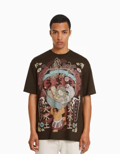 HOMME BERSHKA Tee-shirts*T-shirt boxy manches courtes imprimé