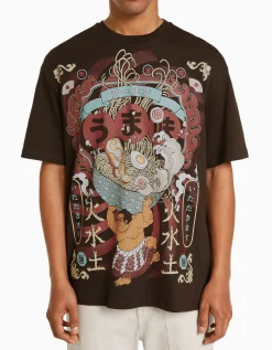 HOMME BERSHKA Tee-shirts*T-shirt boxy manches courtes imprimé