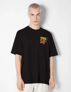 HOMME BERSHKA Tee-shirts*T-shirt manches courtes boxy imprimé racing