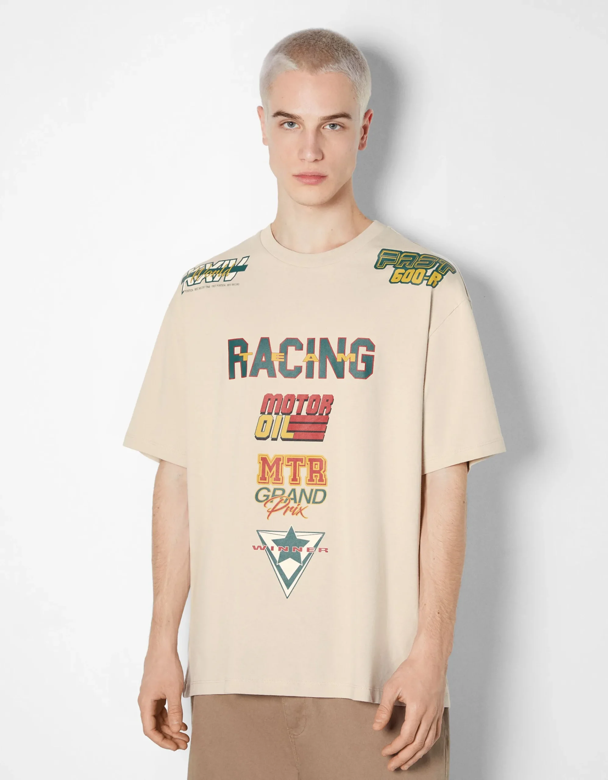 HOMME BERSHKA Tee-shirts*T-shirt manches courtes boxy imprimé racing