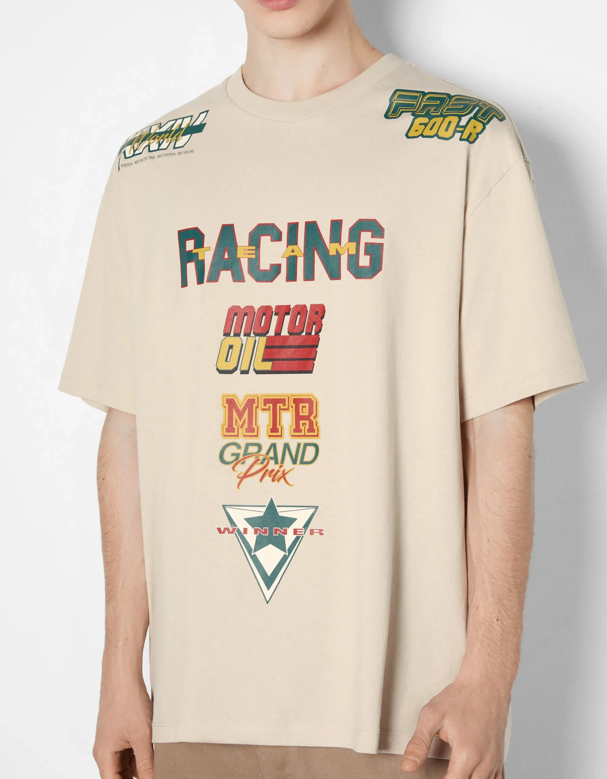 HOMME BERSHKA Tee-shirts*T-shirt manches courtes boxy imprimé racing