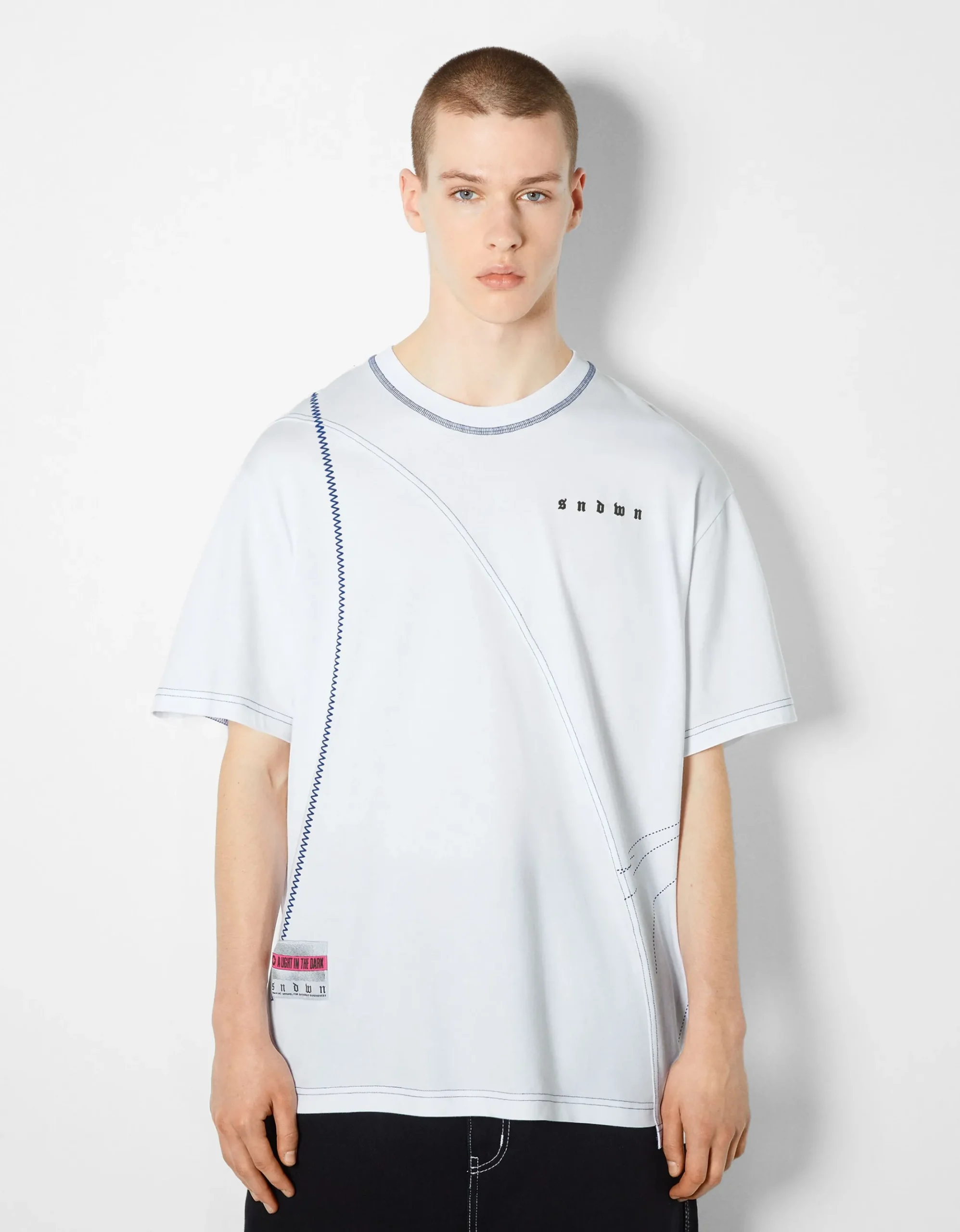 HOMME BERSHKA Tee-shirts*T-shirt manches courtes boxy fit fil contraste