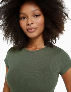 FEMME BERSHKA Tee-shirts*T-shirt manches courtes bord côte
