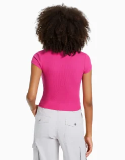 FEMME BERSHKA Tee-shirts*T-shirt manches courtes bord côte